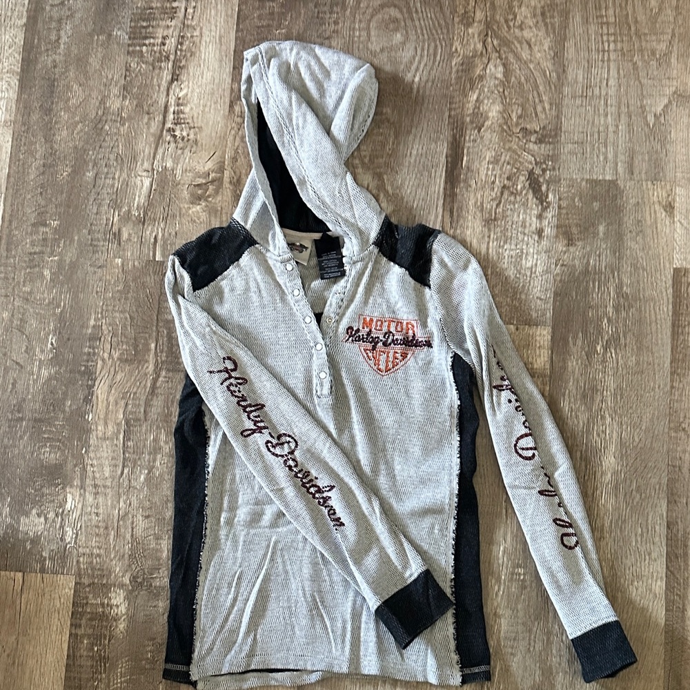 Harley-Davidson Gray and Black Hooded Top